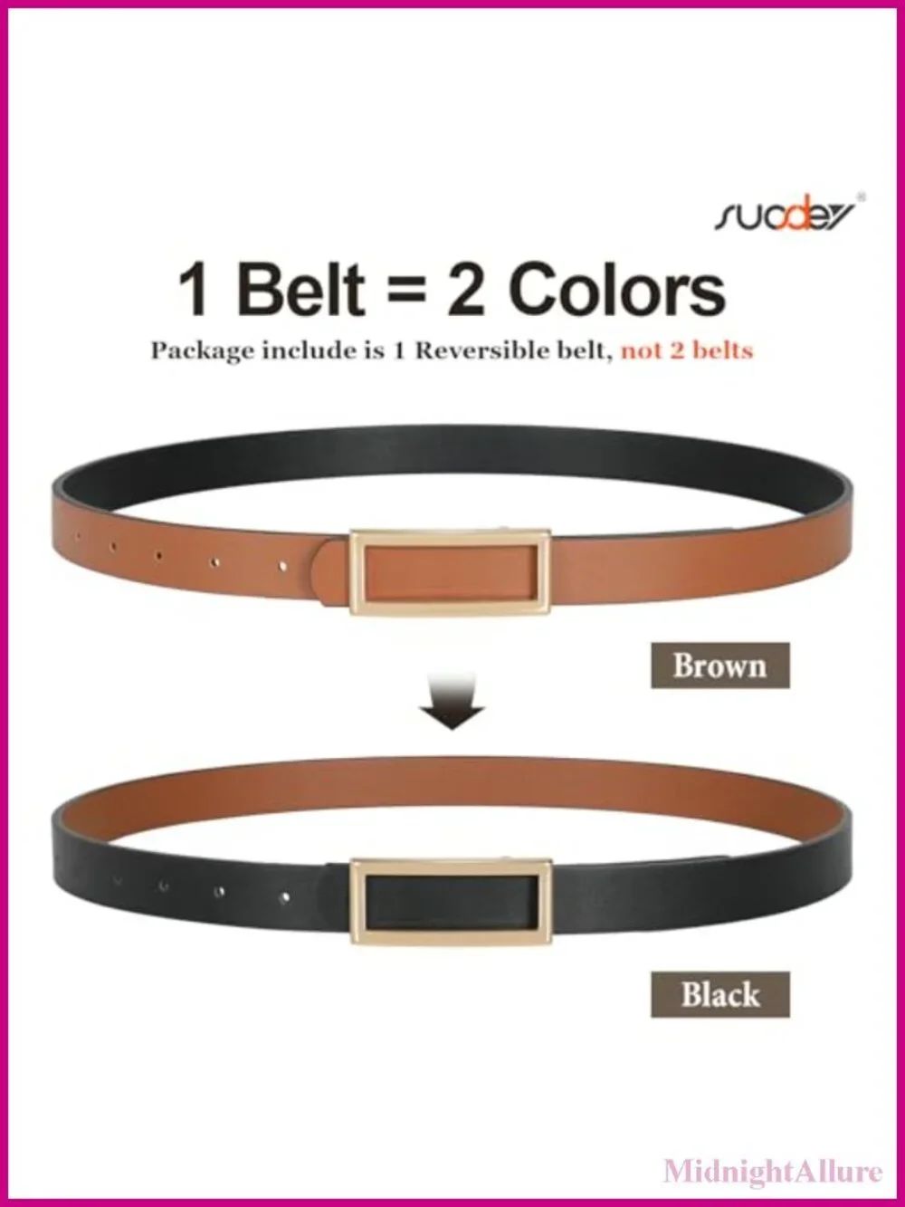 Women Reversible Faux Leather Belt Adjustable Gold Buckle Jeans Dress